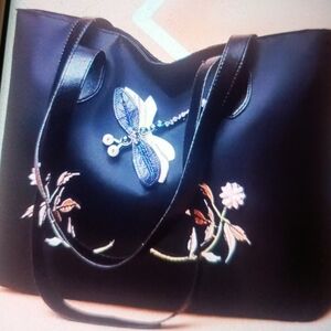 FLORAL-DRAGONFLY TOTE BAG